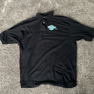 “Spoony Radio” Men’s Polo Graphic Shirt Collared Black and Blue XXL